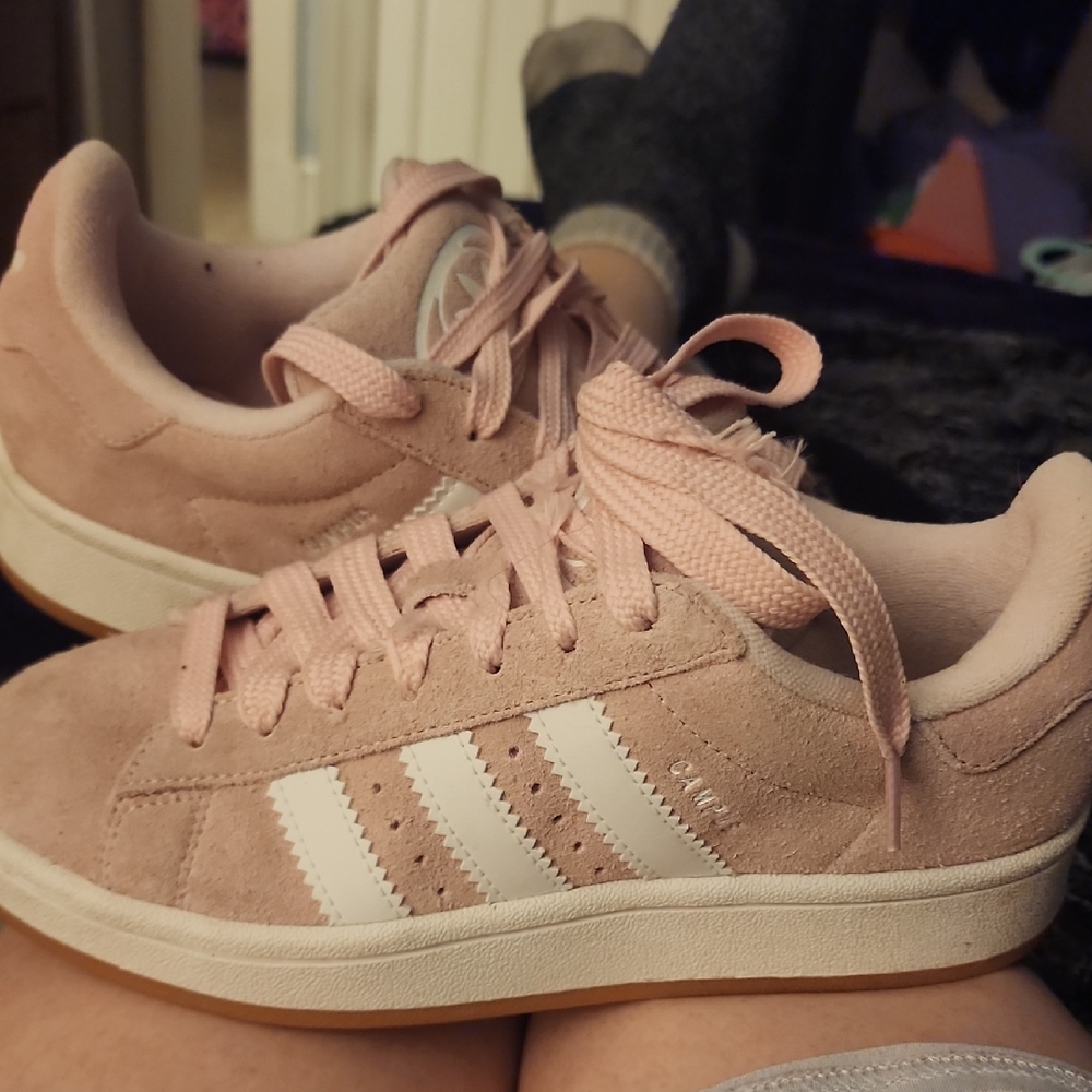 Adidas Women's Soft Pink and White Sneakers